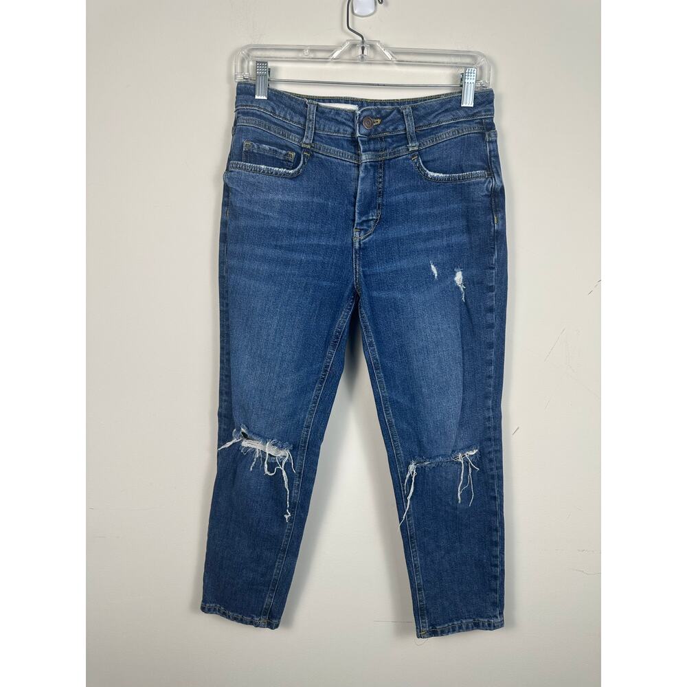 Pilcro Slim Boyfriend Jeans Women 28 Petite Medium Wash Excellent Distressed